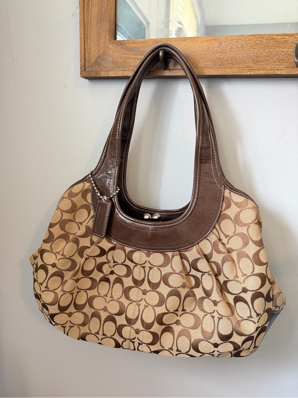 Coach Ergo Signature Pleated Kiss-Lock Frame Satchel Bag Mahogany Brown F14380